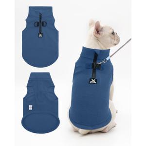 CuteBone Fleece Dog Vests Blue with Turtleneck, Half Zip-Up & Pullover Winter Sweaters Shirts for Small & Medium Dogs - Warm Thermal Jackets with D-Ring, Ideal for Cold Weather DZBX02M
