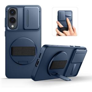 SURITCH for Samsung Galaxy S25 Edge Case with 360 Rotatable Hand Strap Phone Grip & Invisible Kickstand & Slide Camera Cover, Rugged Shockproof Protective Cover for S25 Edge -Dark Blue