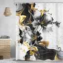 Omifly Black White Gold Marble Shower Curtain 72Wx84L Inch Abstract Flower Modern Floral Luxury Ink Texture Plant Minimalist Men with 12 Plastic Hooks Fabric Waterproof Toilet Accessories Decor