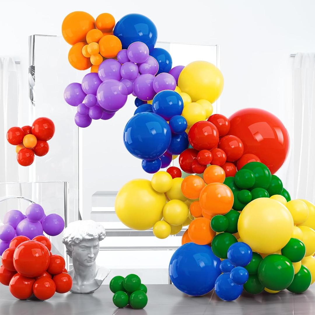 PartyWoo Rainbow Balloon Arch Kit Garland 100 pcs Different Sizes of 36 18 12 10 5 Inch Multicolor Latex Colorful Balloons Assorted Primary Colors for Graduation Baby Shower Birthday Party Decorations