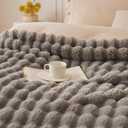 COOVA Faux Fur Throw Blanket for Couch, Cozy Soft and Fuzzy Plush Rabbit Fur Bubble Blanket for Sofa Bedroom Living Room, 50x60 Inches Grey