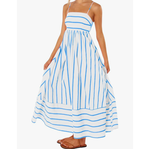 Women's Striped Back Smocked Maxi Dress Sexy Spaghetti Strap Cut Out Flowy Swing Long Dress Size M Women's Striped Back Smocked Maxi Dress Sexy Spaghetti Strap Cut Out Flowy Swing Long Dress Size M