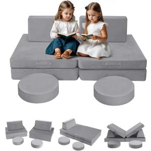 MeMoreCool Kids Modular Play Couch  Compact Foam Explorer Sofa for Toddlers, Grey | Fold-Out Fort Building Blocks, Washable Covers, Ideal for Small Spaces & Playrooms