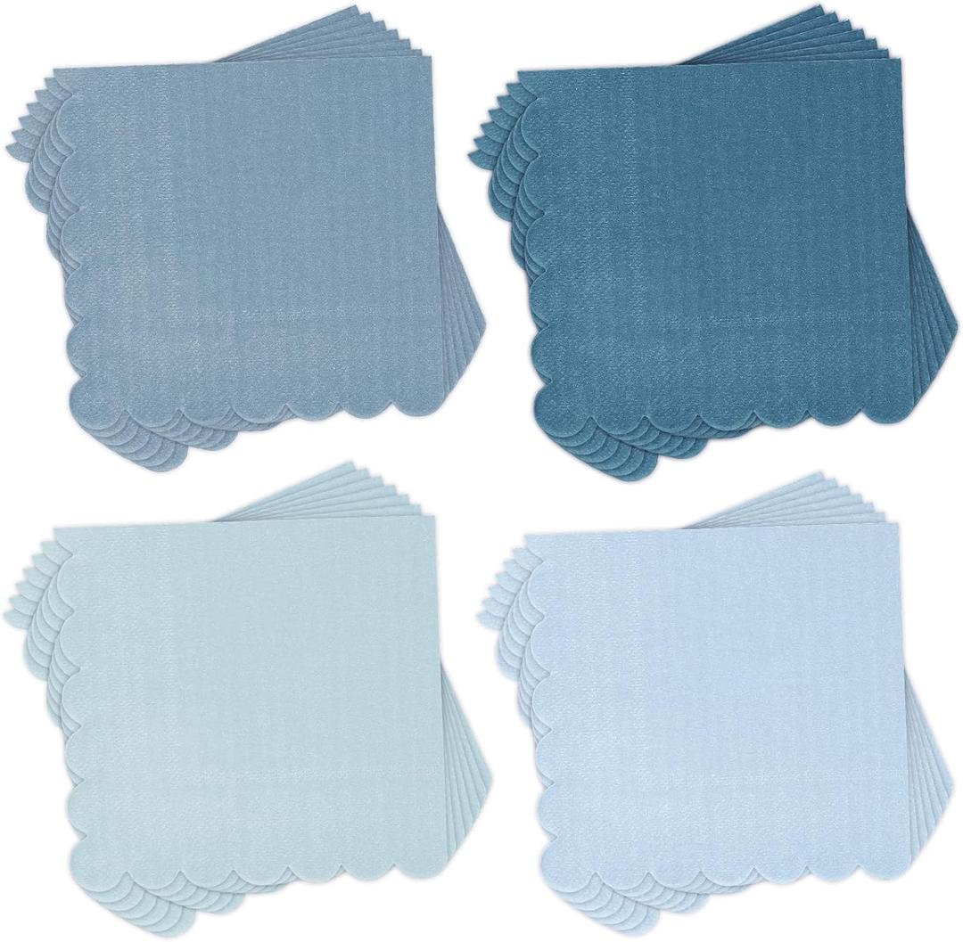 Whaline 200 Pcs Dusty Blue Scalloped Cocktail Napkins Gradient Color Paper Napkin 4 Colors Thick Disposable Dessert Beverage Napkin for Wedding Birthday Baby Shower Party Supplies (5 x 5 inch)