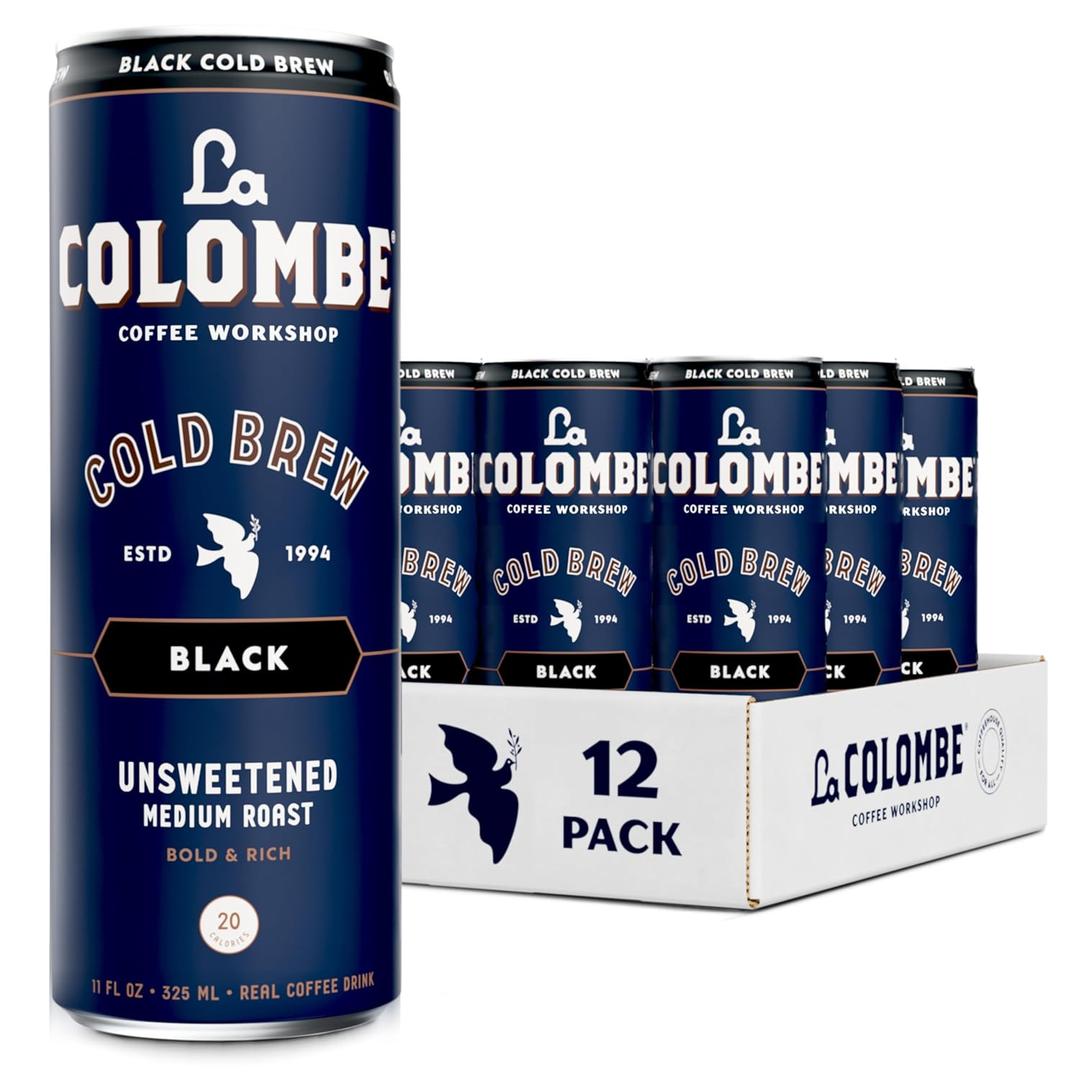 La Colombe Coffee, Cold Brew Black, Unsweetened, 11 fl oz Cans (Pack of 12), Coffeehouse Quality, Natural Sweetness, Specialty Grade Coffee Beans, Ready-to-Drink On-the-Go
