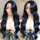 Bombshell Body Wave Wig, Synthetic Lace Front Wig Pre Plucked Glueless Ready to Wear, 13X5X1 Side Part HD Lace Wigs for Women 24inch, 1B Jet Black Wig Human Hair Luster