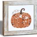 Fall Decor, Rustic Pumpkin Wood Signs, Fall Decors for Home Office Coffee Station, Pumpkin Harvest Sign, Wooden Box Sign for Desk Table Shelf Decoration, Seasonal Decorative Signs 5.9x5.9 inches (Autumn 01)