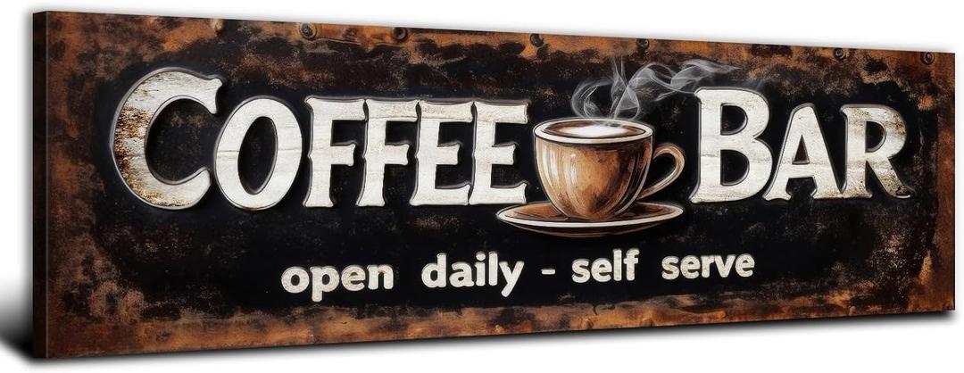 Vintage Coffee Wall Art Kitchen Wall Decor Rustic Farmhouse Cafe Sign Picture Dining Room Retro Latte Cup Canvas Print Painting Modern Artwork Large Coffee Poster Bar Restaurant Home Decoration 14x48"