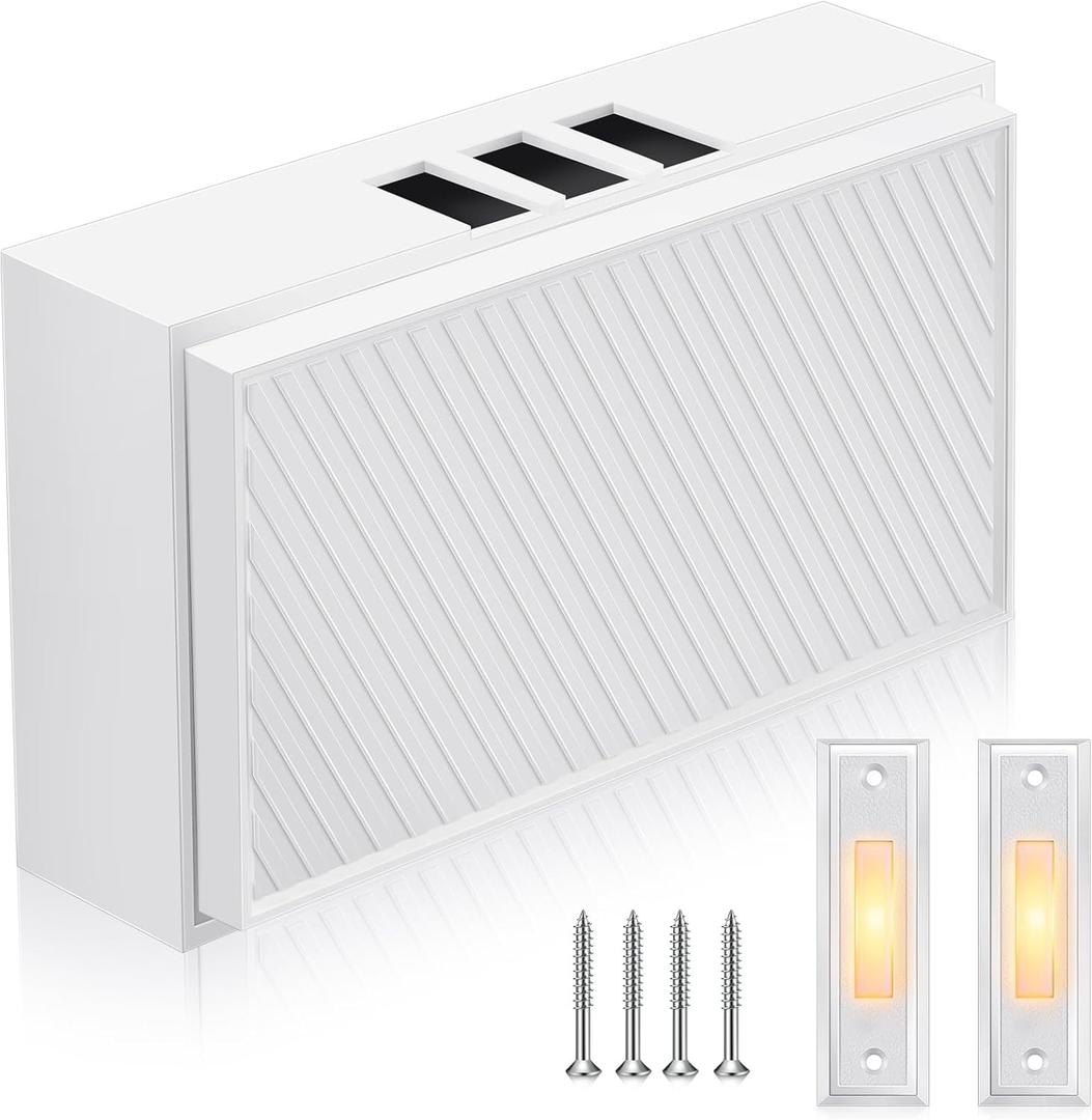 Saillong Wired Doorbell Chime with 2 Lighted Push Buttons, 16V 10VA Two Sounds Front and Rear Hardwire Door Bell Kit for Home Wall Inside, Compatible with Most Brand Doorbells(White, Yellow)