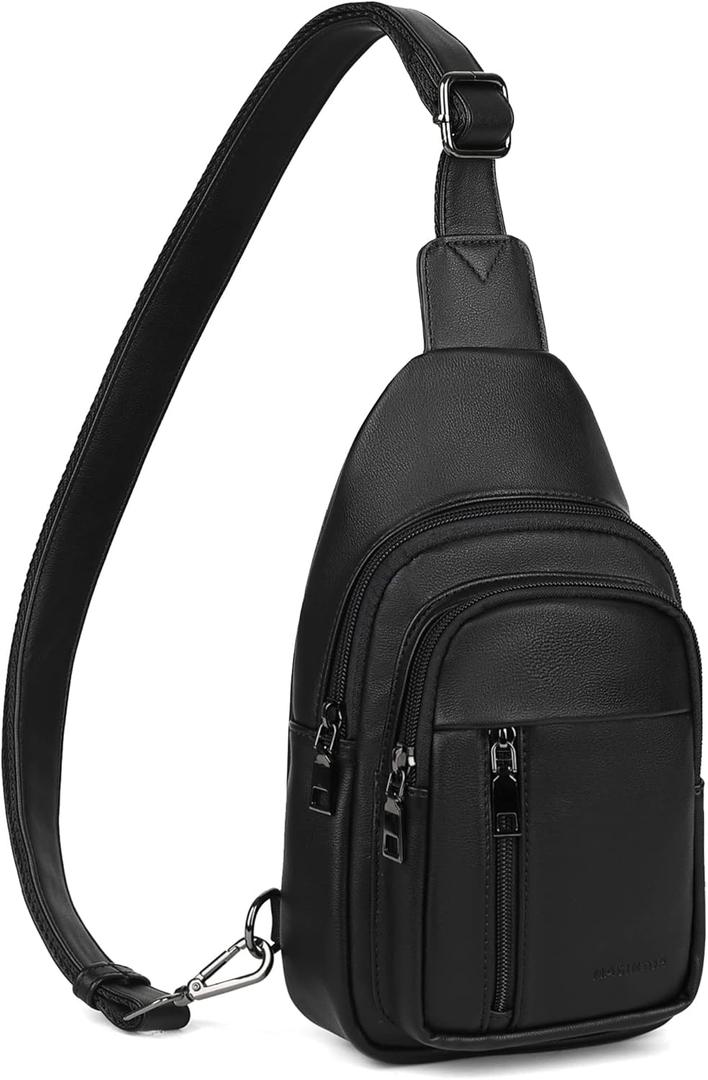 MASINTOR Sling Bag for Women - Crossbody Bags Fanny Pack with Vegan Leather - Adjustable Sling Backack for Travel (Pure Black)