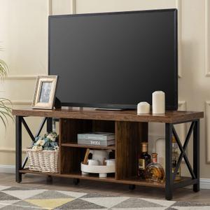 GAZHOME TV Stand for TV up to 55 Inches, TV Cabinet with Open Storage, TV Console Unit with Shelving for Living Room, Entertainment Room, Rustic Brown, Size: 50 inches