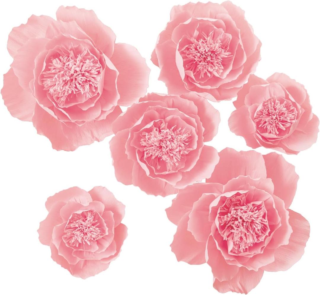 Crepe Paper Flowers Decoration for Wall, Artificial Flowers for Wedding Decor,Flower Backdrop Decor,Baby Shower,Birthday Party, Photo Backdrop, Nursery Wall Decor (Pink;Set/6)