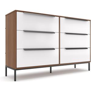 tinge Lira Premium 6-Drawer Fabric Dresser - Engineered Wood Frame, Reinforced Sag-Resistant Drawers, Elegant Metal Handles, Luxury Home Storage Solution (Dark Brown), 11.8"D x 46.2"W x 28.8"H