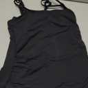 Tummy Control Tankini Top for Women - Ruched Slimming Swim Top Only Double Straps Modest Bathing Suit Top No Bottom (Small, Black)