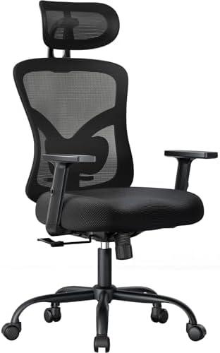 NOBLEWELL Ergonomic Office Chair with Padded Lumbar Support, 2D Headrest, Adjustable Armrests, Upgraded Contoured Seat Cushion, 130° Rocking Tilt, Computer Chair for Home Office, NWOC1-1