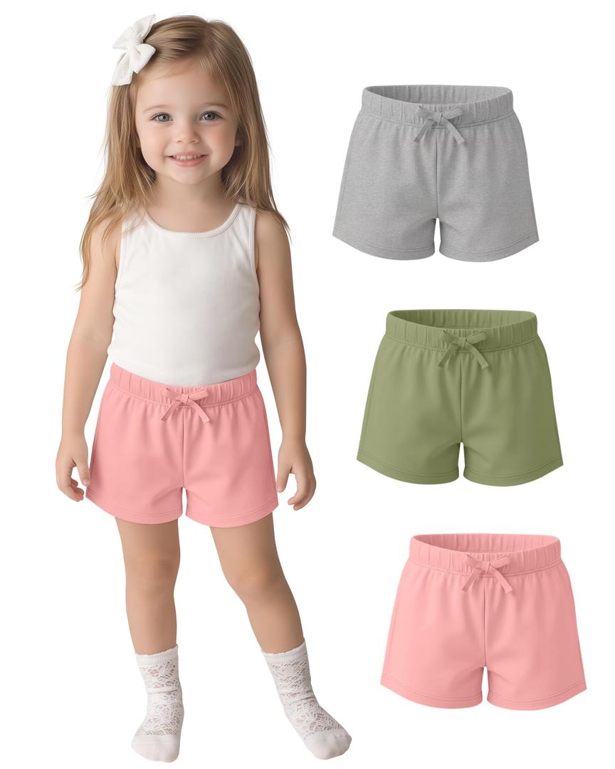 Mumucove 3 Pack Toddler Girls Shorts, 3-Color, 3T