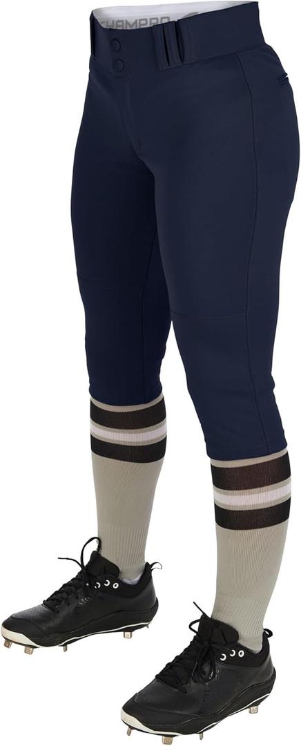 CHAMPRO Girls' Knicker Style Low-Rise Softball Pants (Large, Navy)