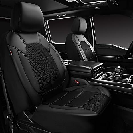 CAR PASS Leather Car Seat Covers Front Seats only, with Air Mesh Front Seat Covers Breathable, Cool Automotive Seat Covers 2 Pack, Universal Fits Most Cars,SUVs,Trucks,Vans Airbag Compatible (Black)