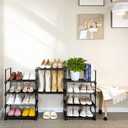 10 Tiers Free Standing Shoe Rack | 20-24 Pairs Shoes Storage Organizer | Stackable Metal Shoe Shelf with Hooks | Space Saving Narrow Shoe Rack for Entryway, Closet, Bedroom, Corner | Black
