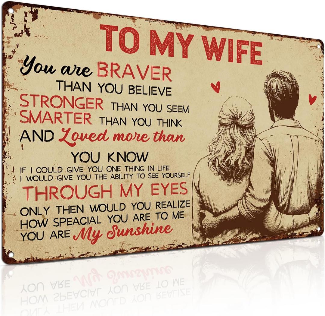 ALKB Metal Sign - Decorative Metal Sign, 8x12 Inch, Vibrant, Vintage, Wall Mount, Love Theme, Gift for Wife, Anniversary, Birthday, Valentine's Day (To My Wife)