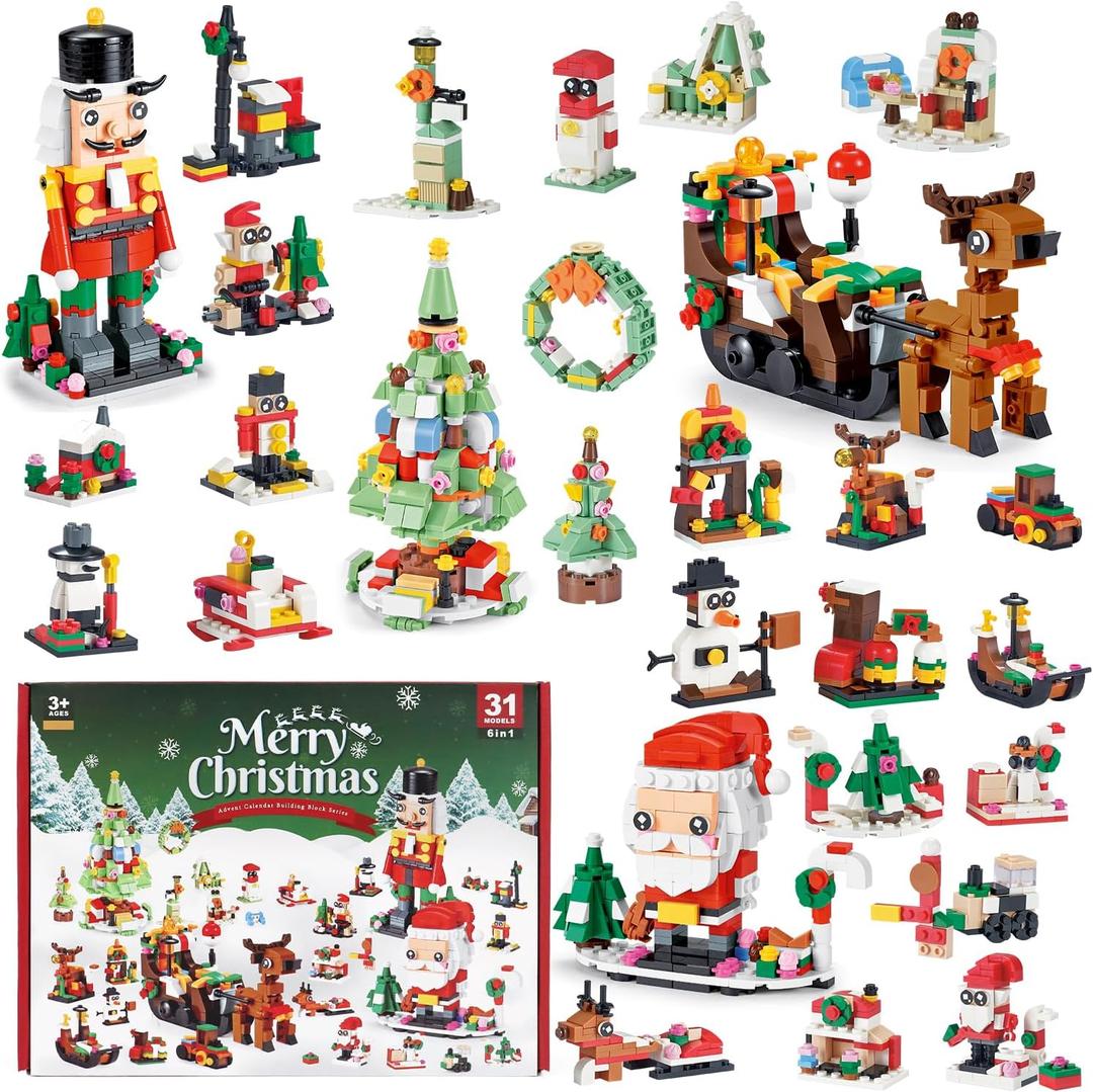 Christmas Advent Calendar 2025, 6 in 1 Building Blocks, 24 Days Countdown Calendar Toys for Kids, Christmas Building Toys Party Favors, Kids Christmas Gifts for Boys & Girls