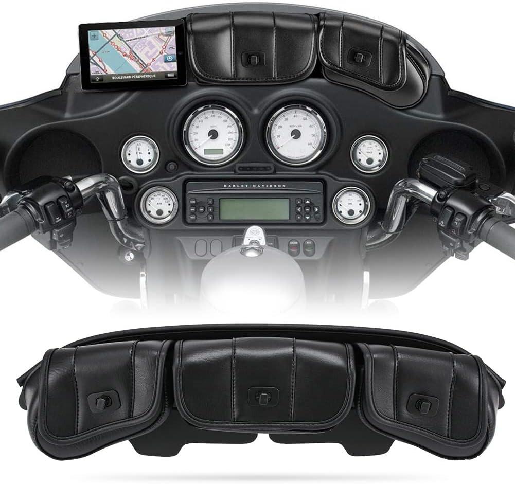 KATUR Motorcycle Windshield Bag Pouch PU Leather with Magnetic Closures Compatible with Harley Touring Street Glide Electra Glide Windshield Bags 1996-2013