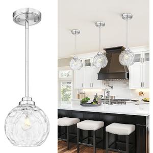 8-Inch Brushed Nickel Pendant Light,Hammered Globe Glass,PL101HBN-L
