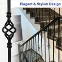 16 Pack Wrought Iron Stair Balusters 44" Hollow Single Basket & Double Twist Design, 1/2" Square Black Metal Spindles with 32 Swivel Shoes for Indoor/Outdoor Staircase Remodel