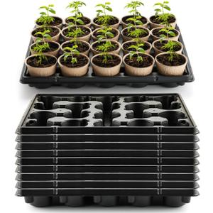 RooTrimmer 20 Cell Plant Trays for Carrying 3 inch Round Nursery Pots, Sturdy Plastic Trays Suitable for Holding 200 pcs Peat Pots (10 Packs) (Black)