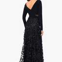 Xscape Women's Long Sleeve V-Neck Floral Skirted Floor Length Gown, Black, 6P