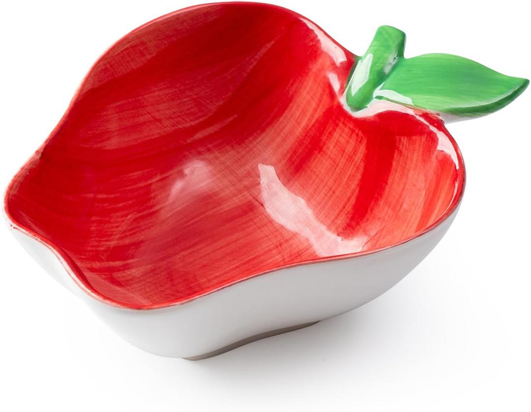 Apple Shaped Ceramic Bowl - 4 Inch Fruit Salad Dessert Dish for Kitchen & Dining Decor, Cute Snack Bowls for Kids Breakfast, Party Serving