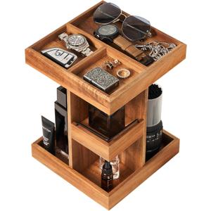 Cologne Organizer for Men, Solid Acacia Wood 3-Tier Rotating Stand - Natural Grain Bathroom & Vanity Organizition for Perfume & Skincare, Premium Desk Decor, Unique Birthday Gifts