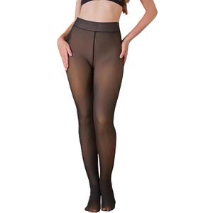 Women's Fleece Lined Tights - Sheer Warm Pantyhose Fake Translucent, High Waist Thermal Leggings for Winter (Black, L)