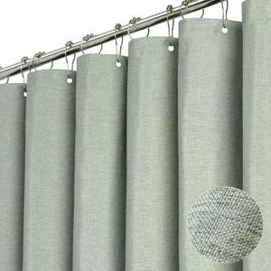 BTTN 84 Inch Wide Shower Curtain - W84xH72 Linen Textured Heavy Duty Fabric Shower Curtain Set with 14 Plastic Hooks, Large Hotel Simple Waterproof Polyester Bath Curtains for Bathroom - Sage Green