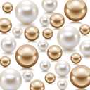 Jadive 200 Pieces Pearl Beads for Vase Filler Centerpieces, No Holes Pearl Makeup Beads for Wedding Holiday Party Home Brushes Holder Decor, 10/14/20/30 mm(White, Gold)