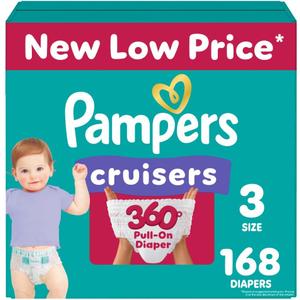 Pampers Diapers - Cruisers 360 - Size 3, 168 Count, Babyproof, up to 100% Leakproof Pull-On Diaper (Packaging May Vary)