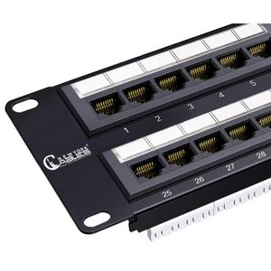 NewYork Cables 48 Port Cat6 Patch Panel, 10Gb Ethernet, 2U 19-Inch Rack or Wall Mount, UTP Network Patch Panel, Heavy-Duty Steel, Color-Coded T568A/B, 110/Krone Compatible, Black