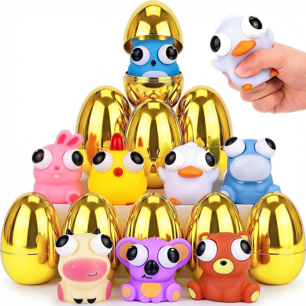 8 Pieces Jumbo Surprise Golden Easter Eggs Fillers with Eye-pop Fidget Toys, Easter Basket Stuffers Large Easter Eggs with Toys Inside, Easter Egg Hunts Party Favors for Kids Boys Girls Toddler Teens
