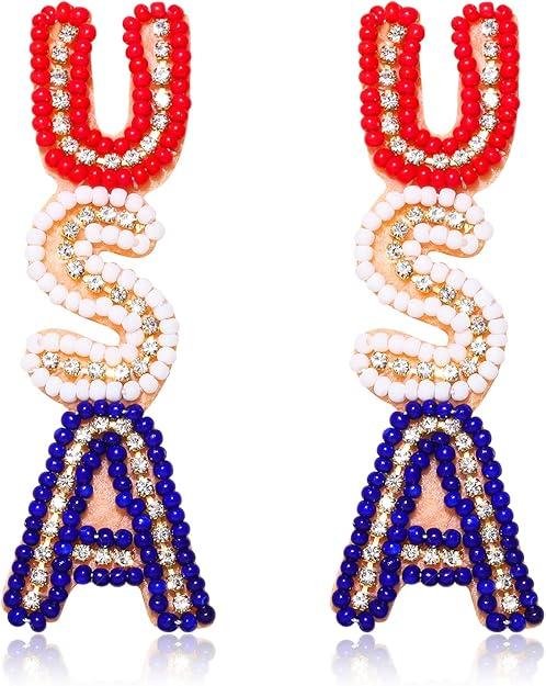 American Flag Earrings - Red, White & Blue Patriotic Earrings for Women & Girls - Independence Day Accessories