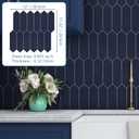 SUNWINGS 10-Sheet Long Hexagon Peel and Stick Backsplash, 12" x 11.22" Picket Navy Blue Stone Composite Self-Adhesive Wall Mosaic Tile for Kitchen Bathroom, 12x11.22x0.12inch