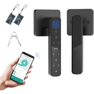 Fingerprint Door Lock-Smart Door knob, Biometric Door Locks,with App/Code/Backup Key/Fingerprint/IC Card, Smart Door Knob Keyless Entry Door Lock with Handle for Home Hotel Office Apartment Bedroom (Black)