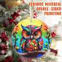 4 x Christmas Ornaments, 3.5 Inch Ceramic Owl Hanging Ornament, Christmas Tree Ornaments, Gifts for Family, Xmas Gifts, Unique Gift Idea, Perfect for Holiday Party, Tree, Window, Wall Decor