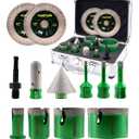 Tile Hole Saw Kit 12pcs- KURSTOL Diamond Core Drill Bits 6/8/10/20/35/50/65MM+4/5'' Finger Bit+2'' Chamfer Bit+2pcs 4-1/2'' Cutting & Grinding Disc+Adapter for Tile Porcelain Ceramic Granite Marble