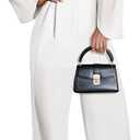 Pink Queen Jumpsuits for Women Dressy Patchwork Chiffon Sleeve V Neck Wide Leg Romper Elegant Party Outfits (White, XL)