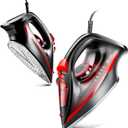 Sundu Mini Travel Steam Iron, 1000W Portable Small Iron with Non-Stick Plate, 300 Steam Holes, 90ml Tank, Safety Base & Digital Temp Control for Quilting Sewing-Red Black