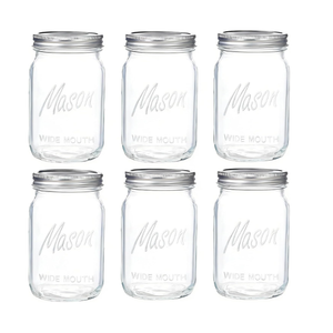 WELLIFE Wide Mouth Mason Jars, 6 Pack Mason Jars 32 oz for Pickling, Canning, Fermenting and Food Storage, Microwave & Dishwasher Safe