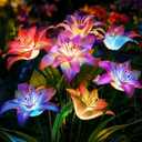 4 Pack Solar Flowers Lights Outdoor Waterproof with Lily, Yard Decorations Outdoor Garden Decor, Solar Garden Lights Outdoor Decor (Multicolor)