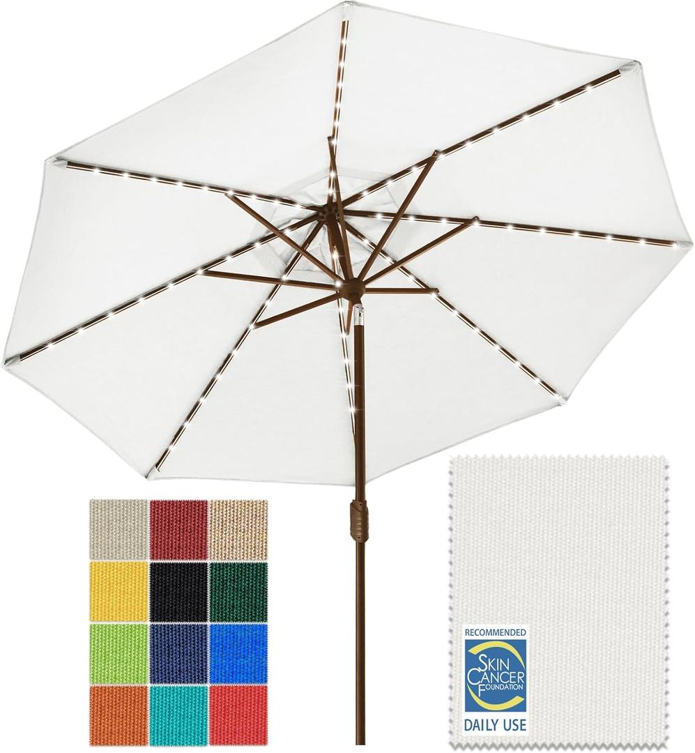 EliteShade USA 10-Year-Non-Fading 9ft Market Patio Umbrella, Commercial Grade Table Sun Umbrella with 80 Solar LED Lights, Crank Open, Windproof & UPF 50+ UV Protection for Garden, Deck, Pool, Backyard, White