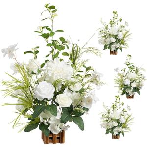 Ling's moment 17.5" Tall Free Standing Artificial Flowers Arrangements 4 pcs Fall Wedding Aisle Runner Chair Decorations Lily of The Valley Ceremony Reception Rose Floral Party Outdoor Centerpieces (Wht-lily White & Olive)