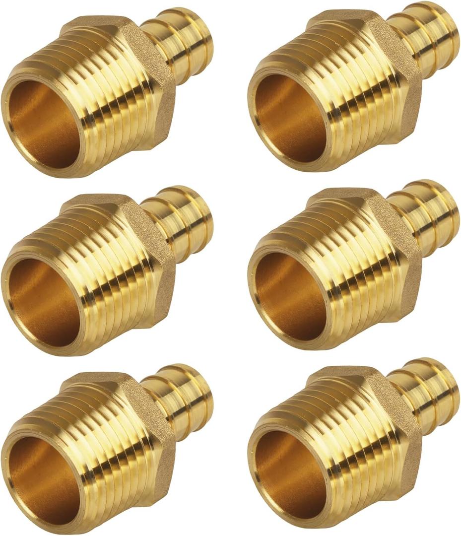PEX Fitting, 1/2" Male NPT to 1/2" PEX Adapter for Plumbing Repairs or Remolding, Sturdy and Durable Brass Crimp Fitting (6 Pack)